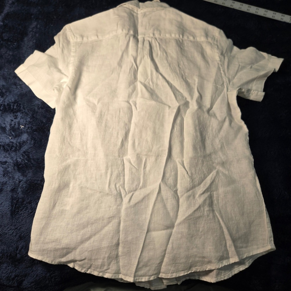 Thom Aaron Mens White 100% European Linen Short Sleeve Button Down Shirt Size M - Picture 7 of 8